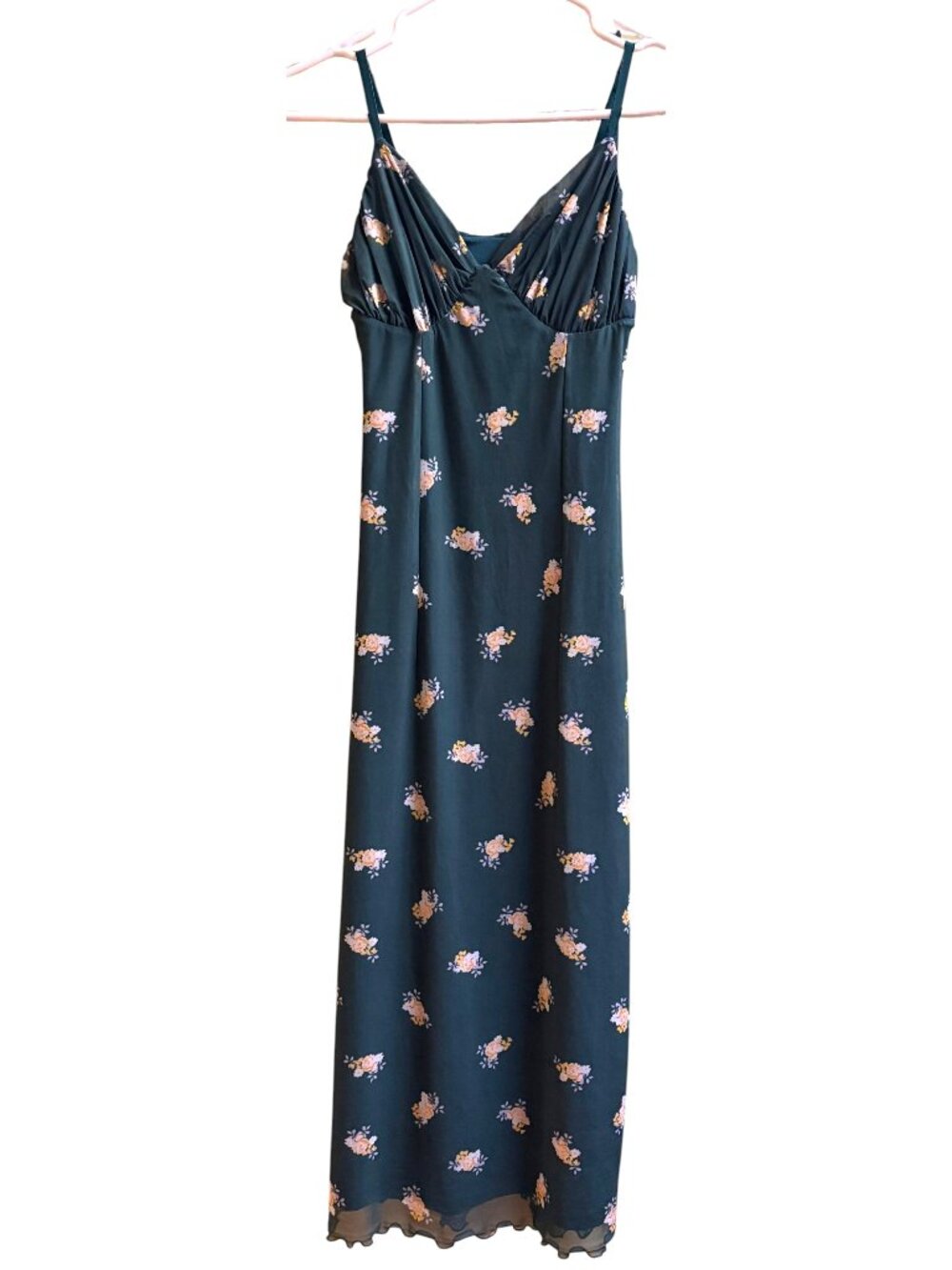 Urban Outfitters Dark Green Floral Mesh Slip Midi Dress Small Sweetheart Y2K